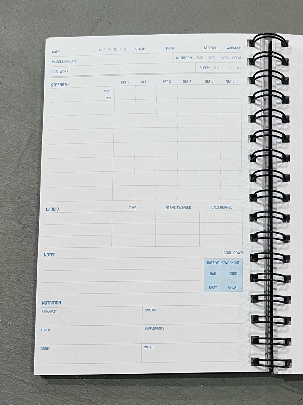NEW Workout Fitness Journal Nutrition Planner: Spiral Binding, Protective Cover - Picture 10 of 11